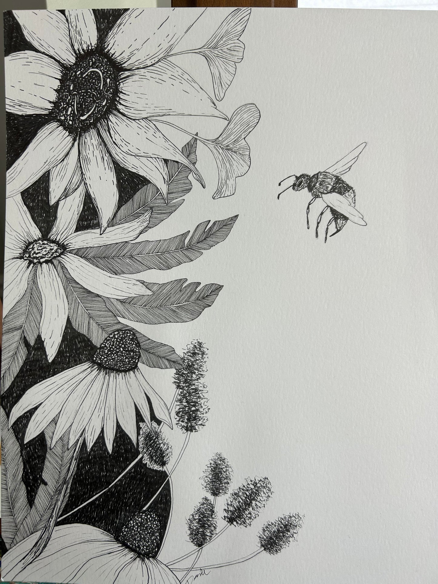 Wild Flower Pen Drawing ORIGINAL