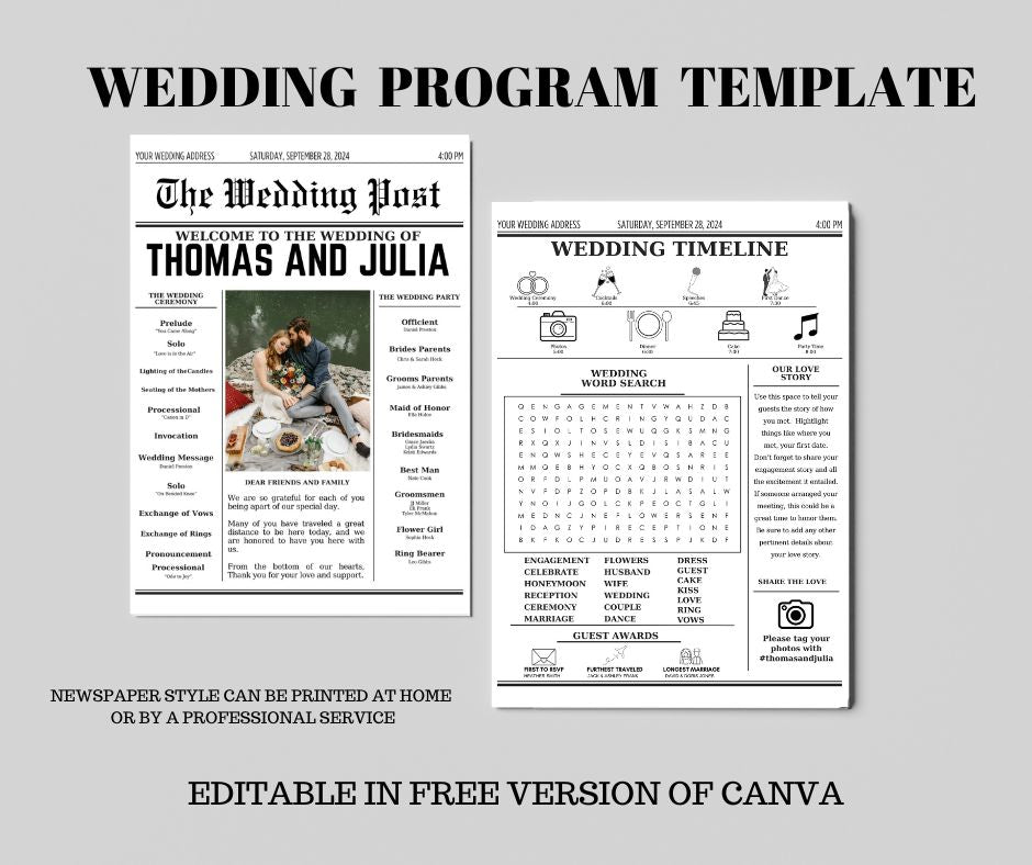 Newspaper Wedding ProgramTemplate