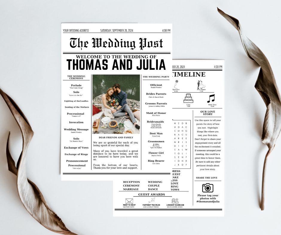 Newspaper Wedding ProgramTemplate