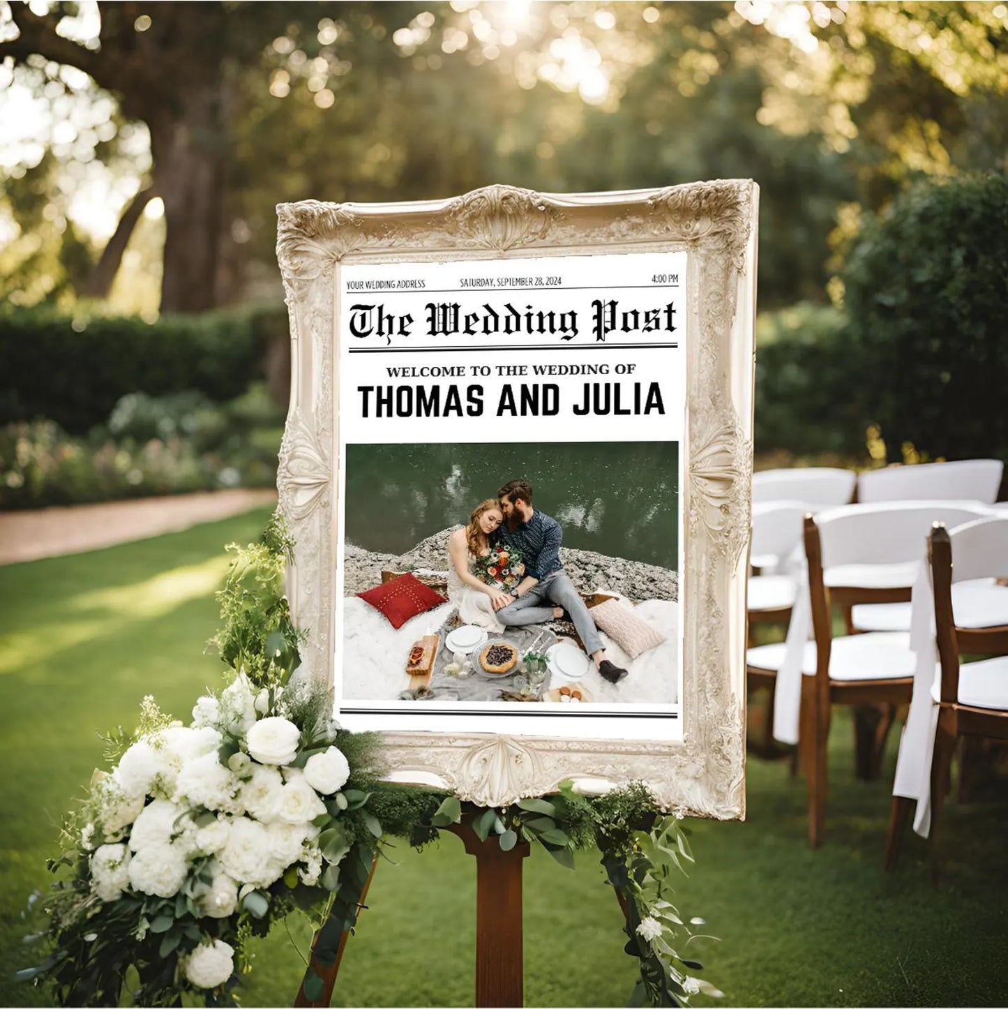 Newspaper Wedding Welcome Sign